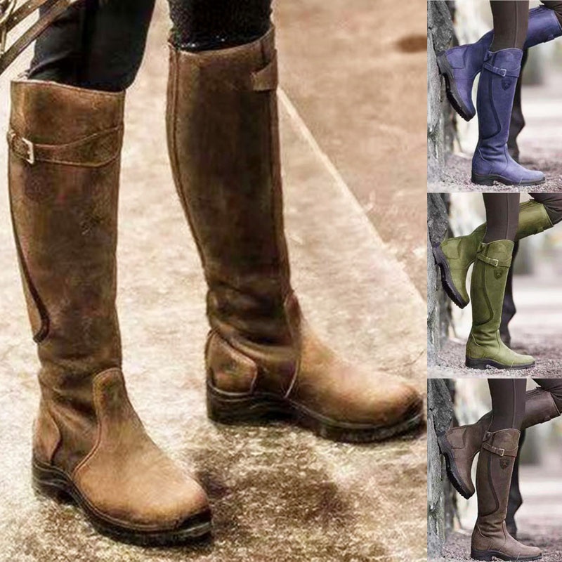 Winter Ethnic Fashion For Women - Dames Wintermode Lederen Lage Hak Laarzen