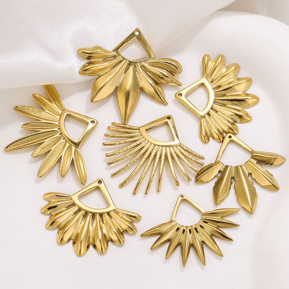 Ethnic Fashion Jewellery - 2 stuks roestvrijstalen waaiervormige oorbelbedels Boho