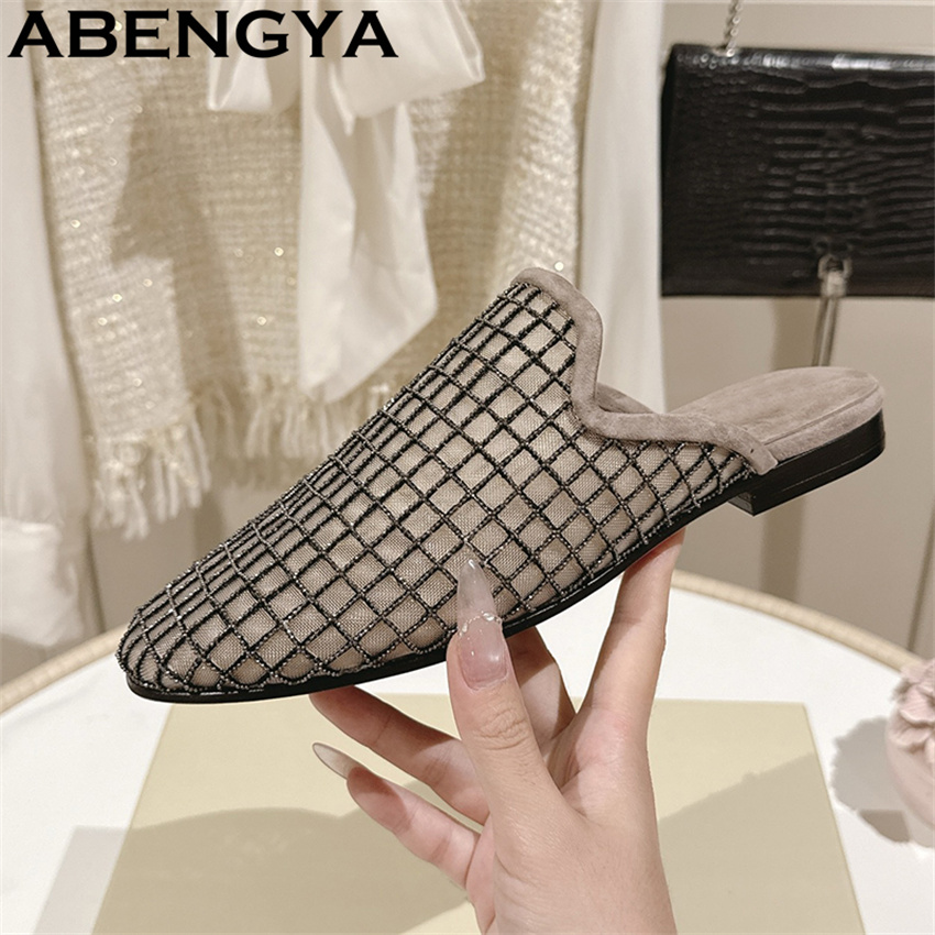 Ethnic Fashion In - Glanzende kant mesh ronde teen platte