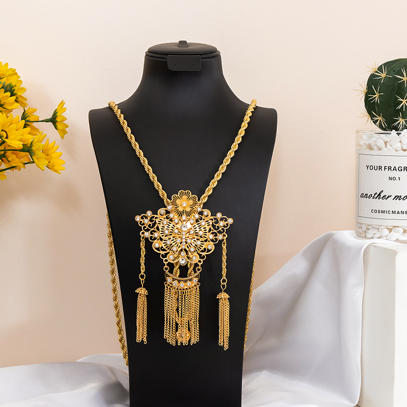 Ethnic Fashion Jewellery - Vintage holle strass vlinder hanger ketting