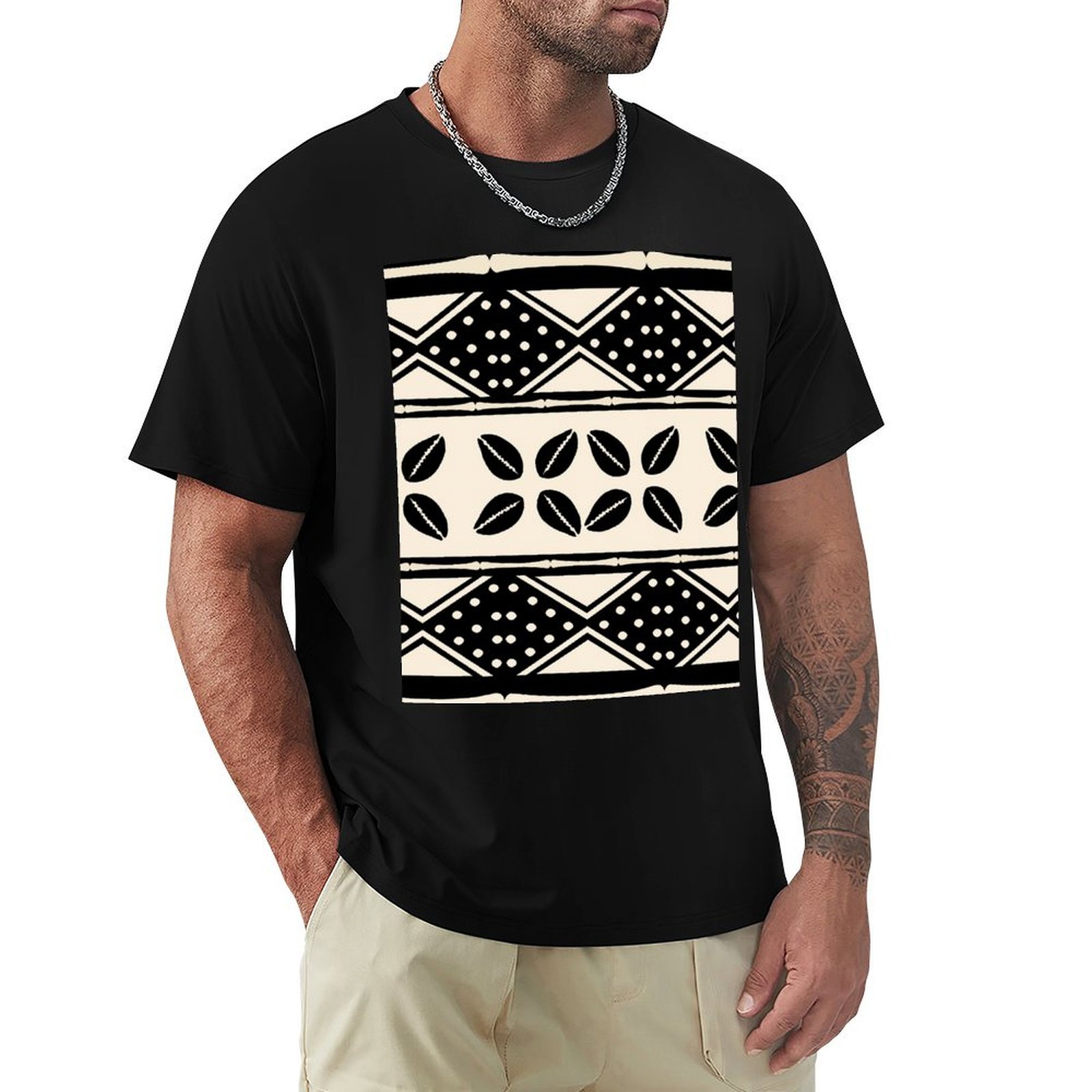 Mudcloth Print Top - Afrikaans abstract modderdoekpatroon T-shirt, eenvoudig basisontwerp,