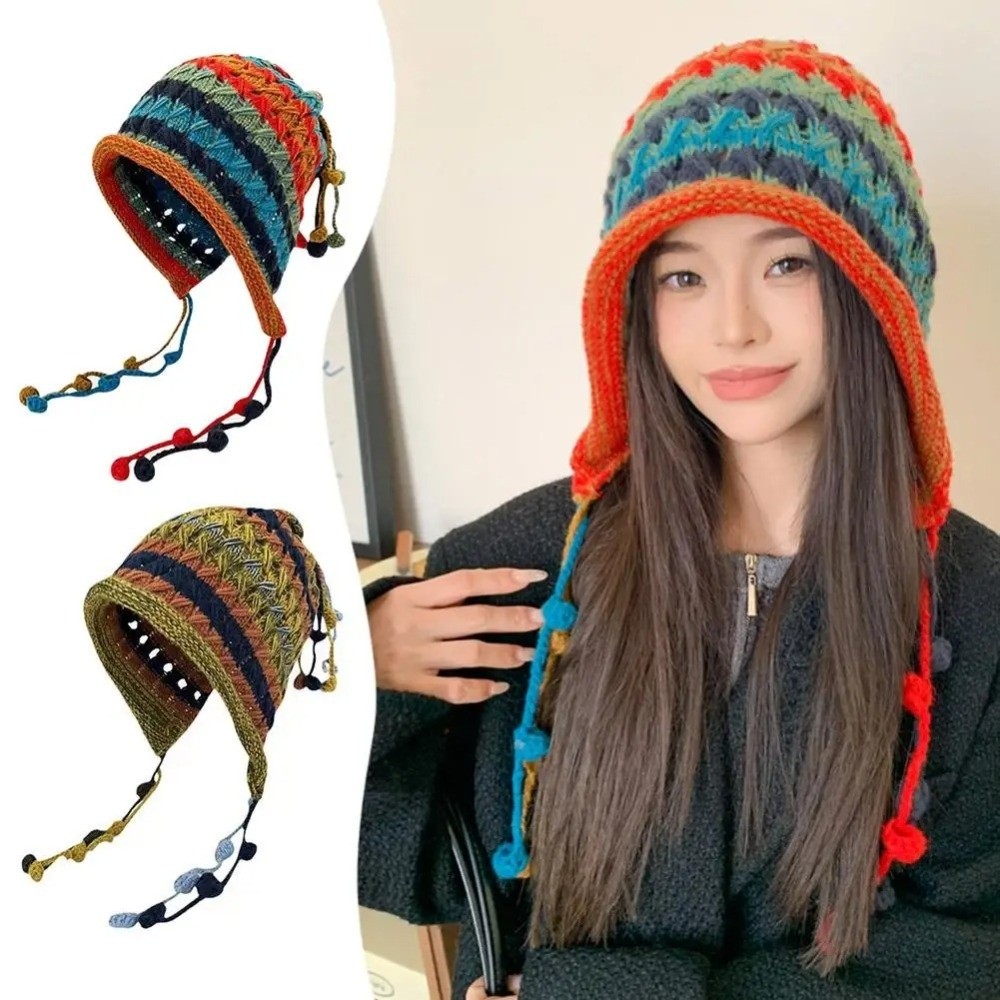 Winter Ethnic Fashion For Women - Mode regenbooggestreepte gebreide wollen muts met