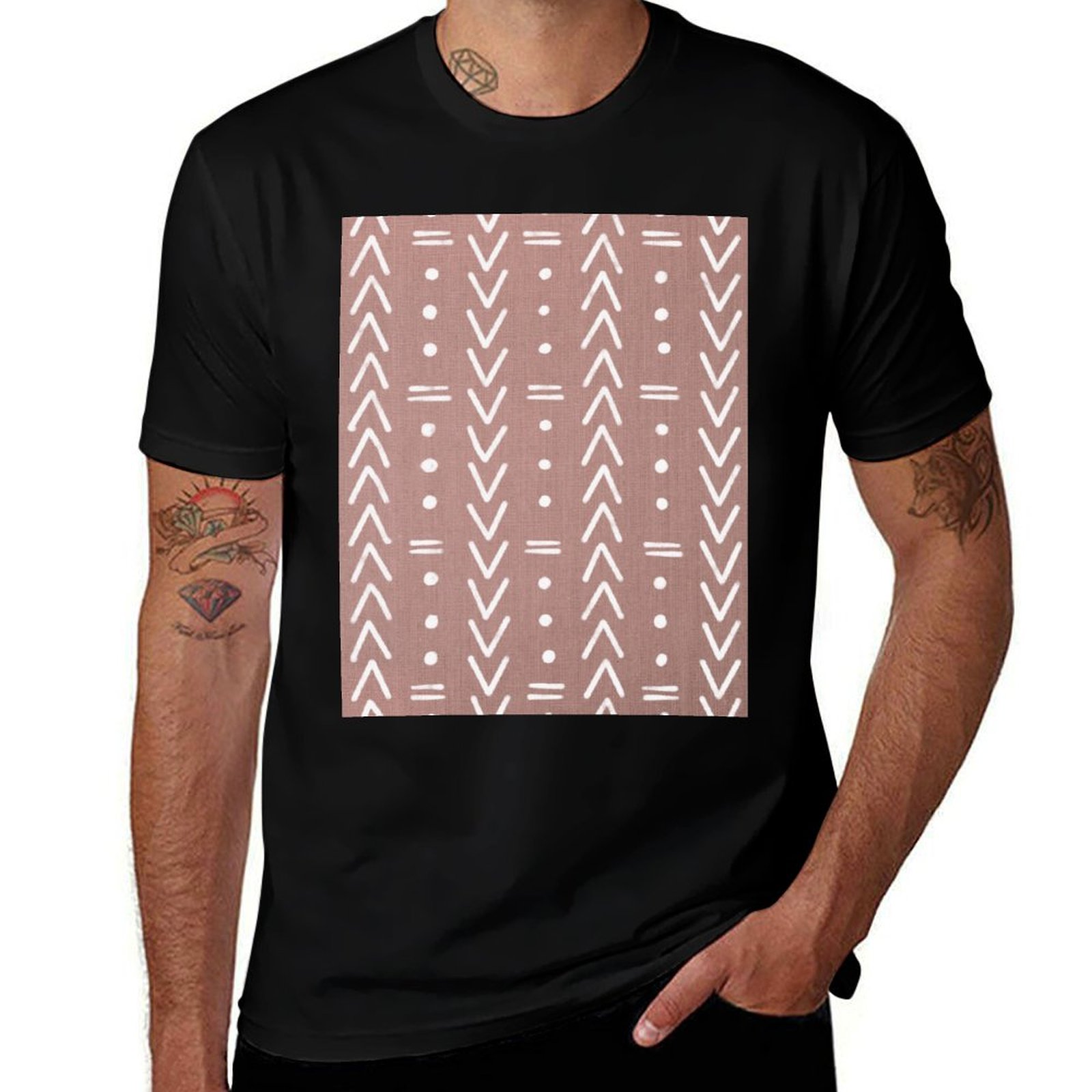 Mudcloth Print Top - Mudcloth Witte Geometrische Vormen in Blush
