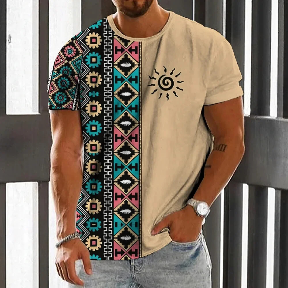 Men'S Ethnic Fashion Trends - Vintage Etnische Stijl Heren T-shirt Zomer