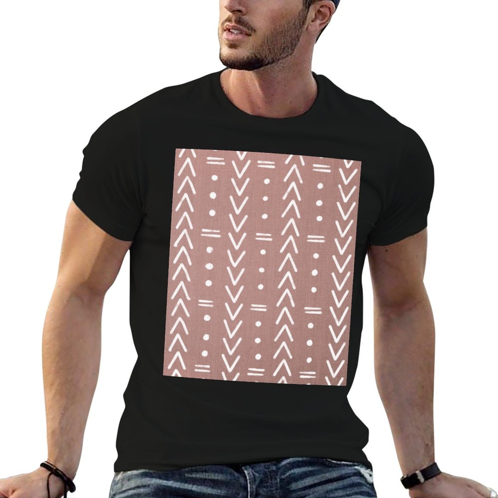 Mudcloth Print Top - Mudcloth witte geometrische vormen in blush