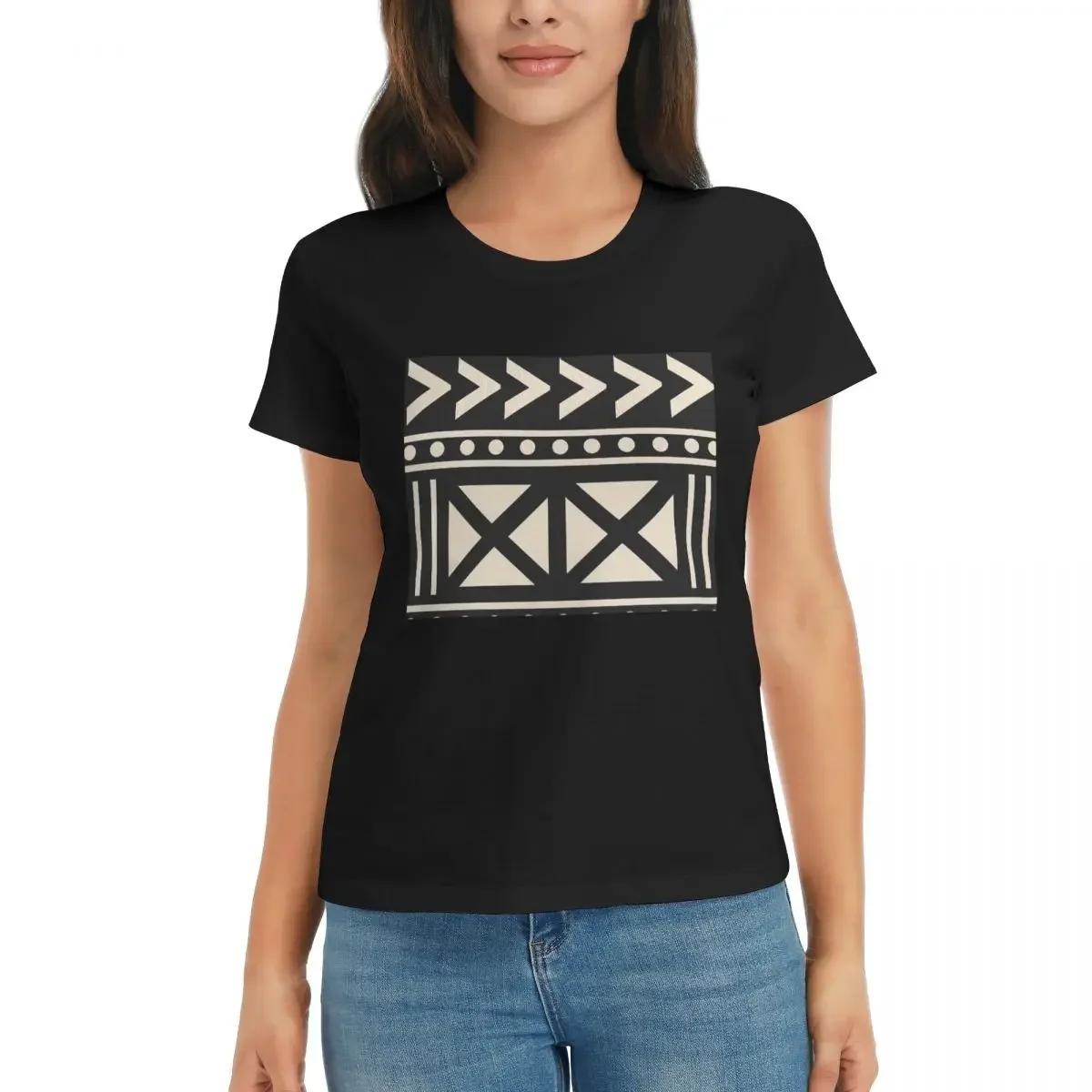 Mudcloth Print Top - Dames T-shirt Afrikaanse modderdoek zwart-wit trendy