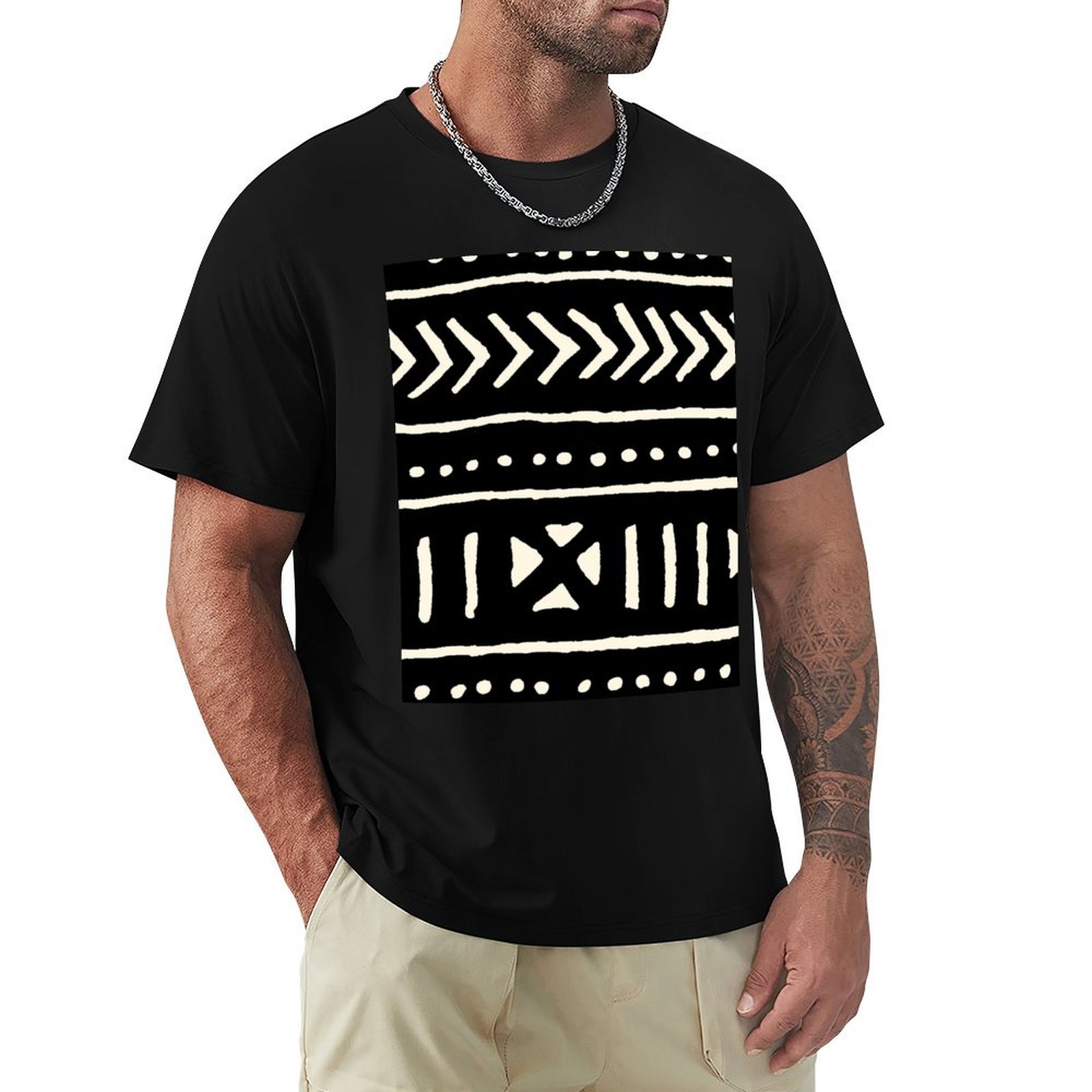 Mudcloth Print Top - Afrikaans modderdoek zwart-wit T-shirt Lichtgewicht Gym