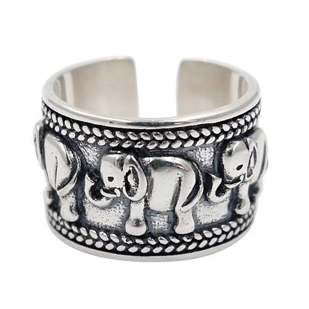 Ethnic Fashion Pakistan - Punk Vintage Zilverachtig Olifant Patroon Ring