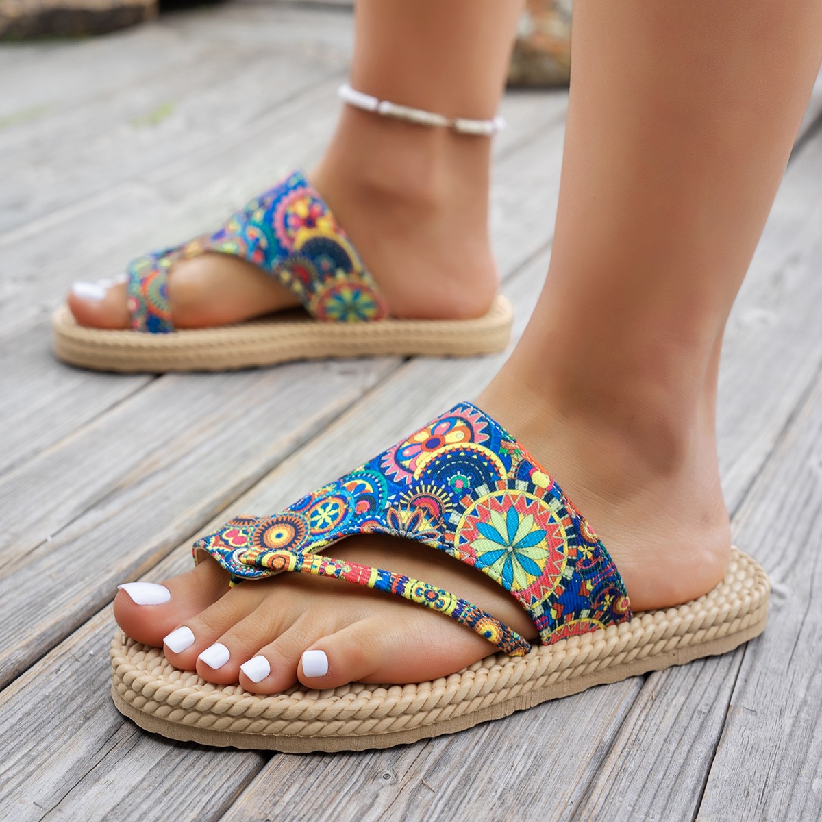 Ethnic Modern Fashion - Damesslippers Open teen Instappers Kleurrijke strandschoenen
