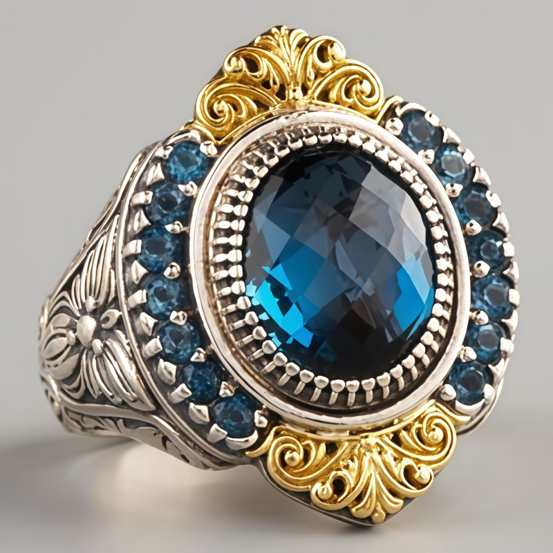 Ethnic Modern Fashion - Vintage ingelegde blauwe CZ damesring etnische
