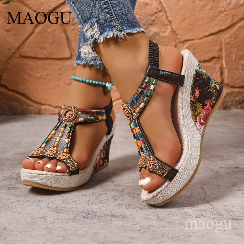 Boho sandalen met kralen en bl - Ethnic Fashion In recensie en prijs