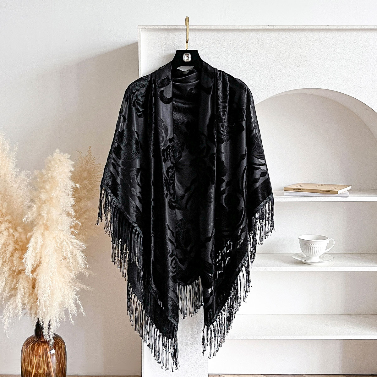 Retro fluwelen sjaal met kwast - Winter Ethnic Fashion For Women recensie en prijs